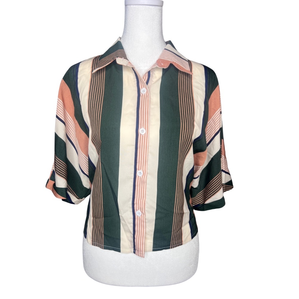 Romwe Small Striped Button Down Cropped Shirt